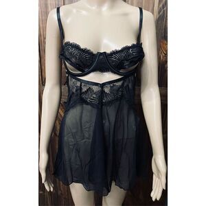 Yandy Sexy Lace Teddy Lingerie Nightgown Transparent Black Panty Large/XL Lot 14